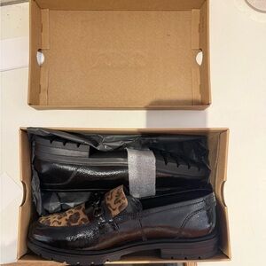 Ara patent leather/leopard loafers